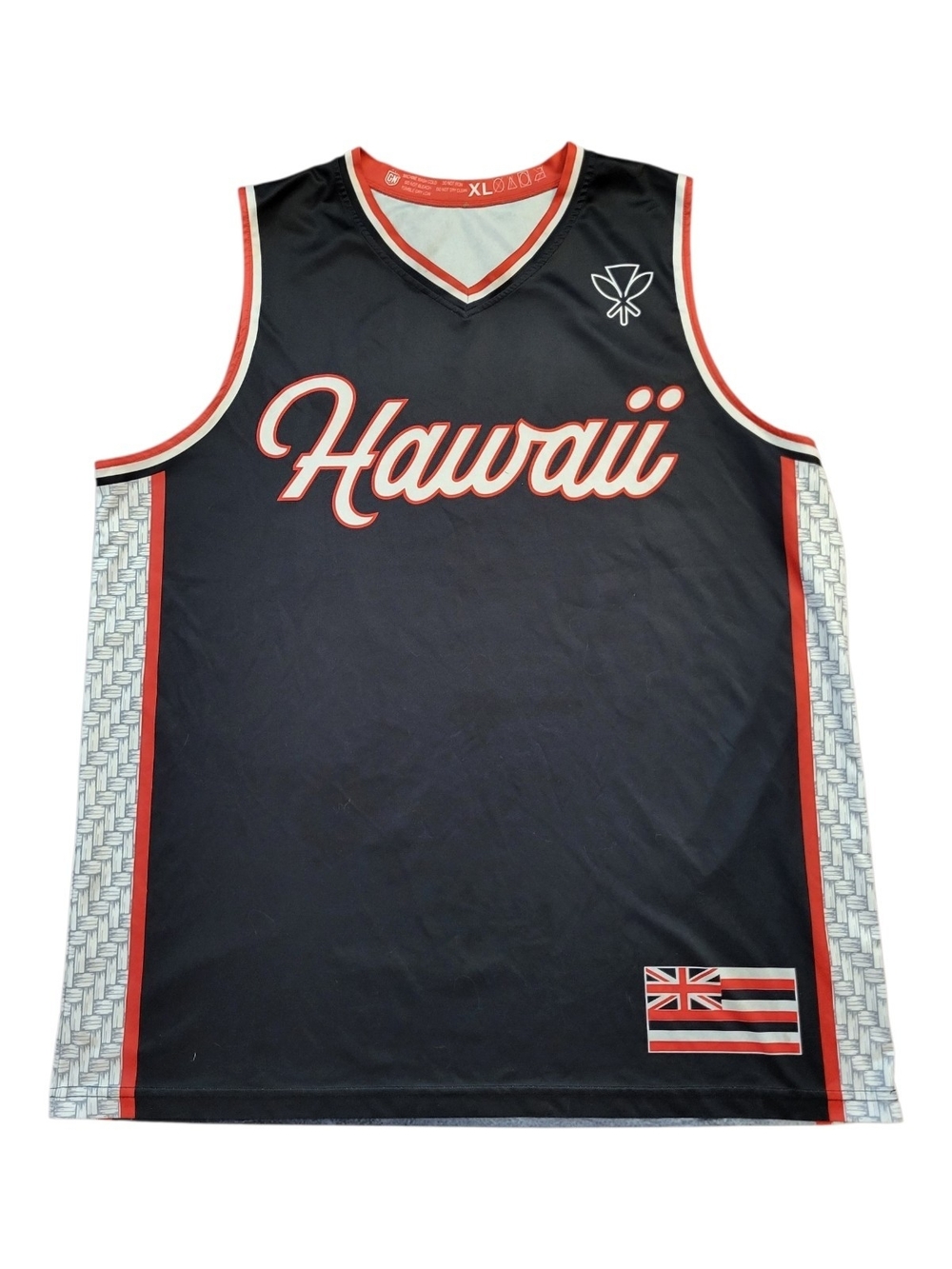 Get Nutz Wear Men's Hawaii Script Basketball Jersey in Black & Red - Size XL